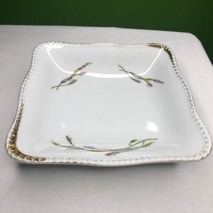 Vintage Fine Porcelain Square Candy Dish From Japan with Gorgeous hand painted Grasses and beautifully accented Gold trimmings