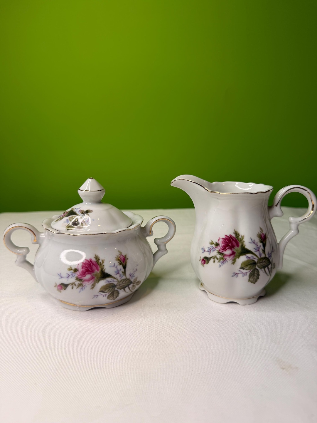 Vintage White Porcelain Matching Creamer and Sugar Bowl With Floral ...
