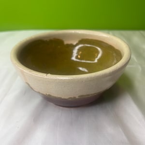 Vintage Hand Made Pottery Bowl Initialed LP ~ Green, Red/Brown, and Tan Colors and Footed