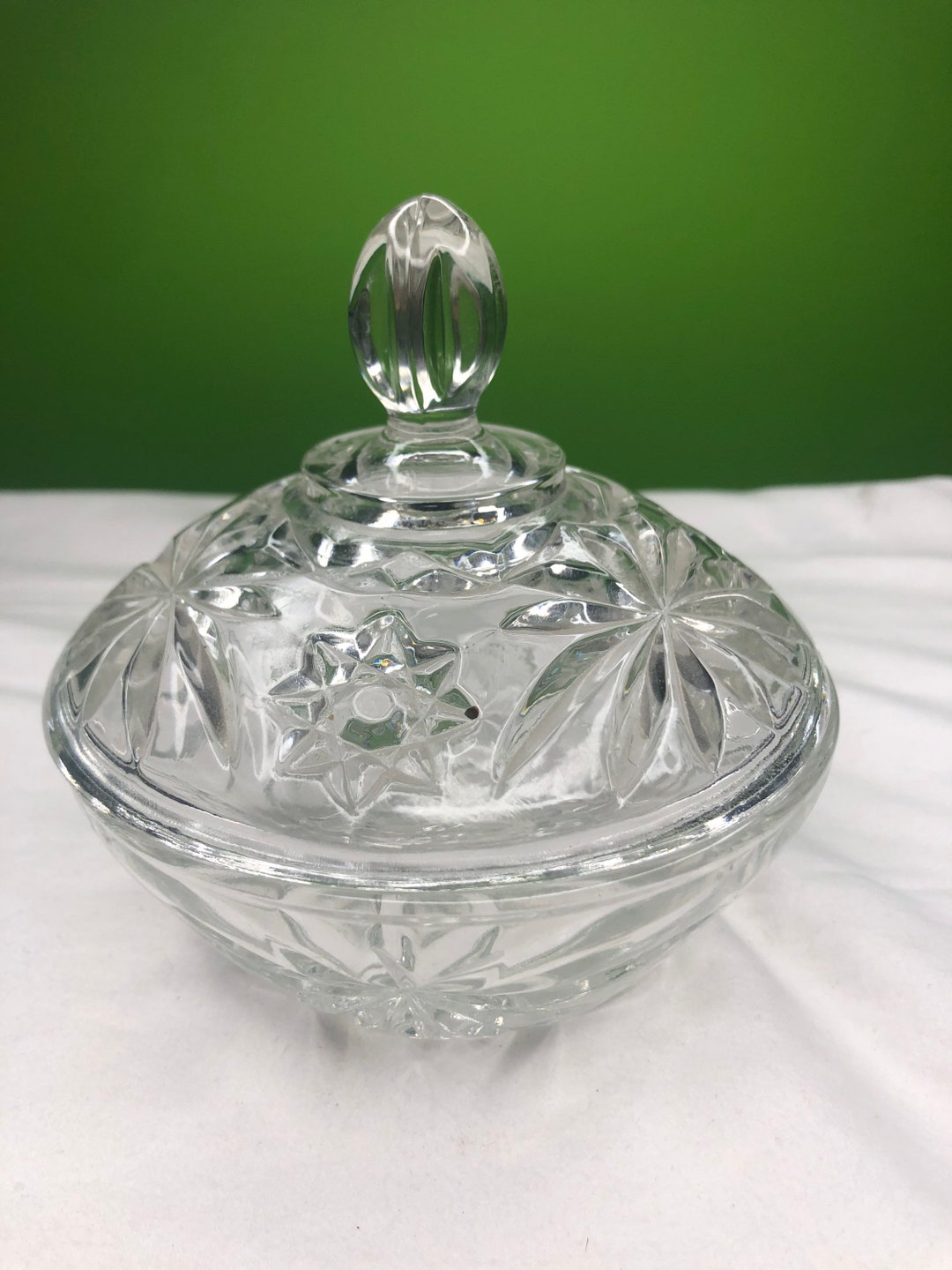 Vintage Heavy Cut Glass Candy Dish With Lid and Etsy