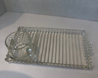 Vintage Hazel Atlas Clear Glass Orchard Crystal Snack Plate and Cup set 6 sets available