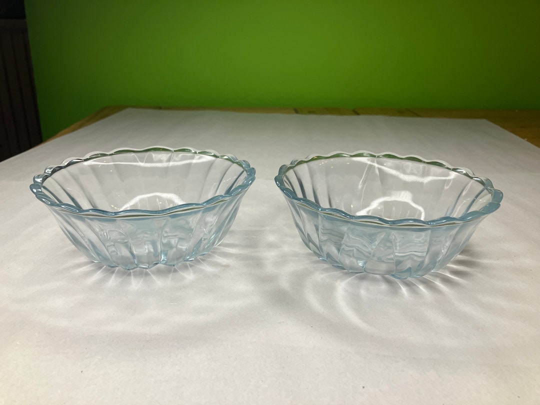 Vintage Aqua Blue Glass Ribbed Dessert Bowls Set of 2 Gorgeous - Etsy