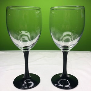 Vintage Elegant mid century French Style wine Stemware with Gorgeous Black stem and pedestal Set of 4
