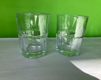 Vintage Crisa Clear Glass Paneled bottom Rocks Whiskey Glass set of 2