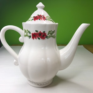 Vintage fine Porcelain Coffee Pot From Roscher and Co Garland Poinsettia Pattern
