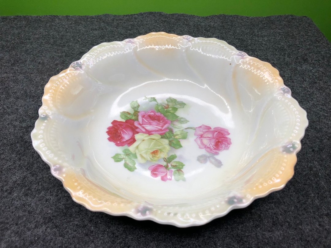 Vintage Leuchtenburg German Porcelain Bowl With Scalloped and Raised