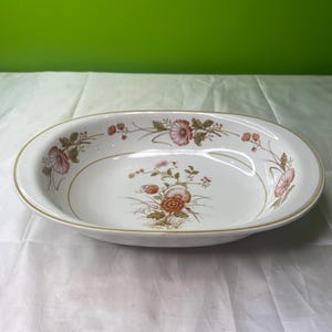 Cuenco ovalado vintage Noritake Versatone Hofgarten con decoración floral y ribete verde chartreuse ~ Japón