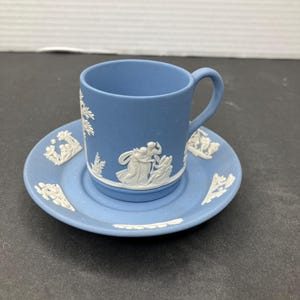 Beautiful Vintage Wedgwood Pale Blue Jasperware Demitasse Cup and Saucer Made in England