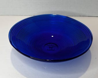Vintage Spain Cobalt Blue Swirl Texture Medium Sized 7&quot; Glass Bowl