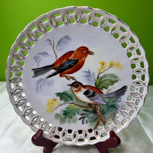 Vintage Ucagco Japan-roosterplaat jaren 1950 exotische vogel op tak ~ Handgeschilderd