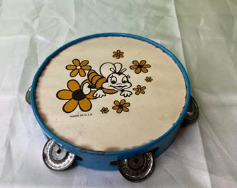Vintage ROMPER ROOM Tambourine Mr Do Bee Bumble Bee Blue Toy Instrument ~ Wear Different Per Tambourine