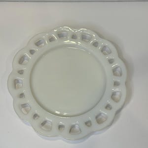 Vintage White Milk Glass Open Lace Edge 8” Plate