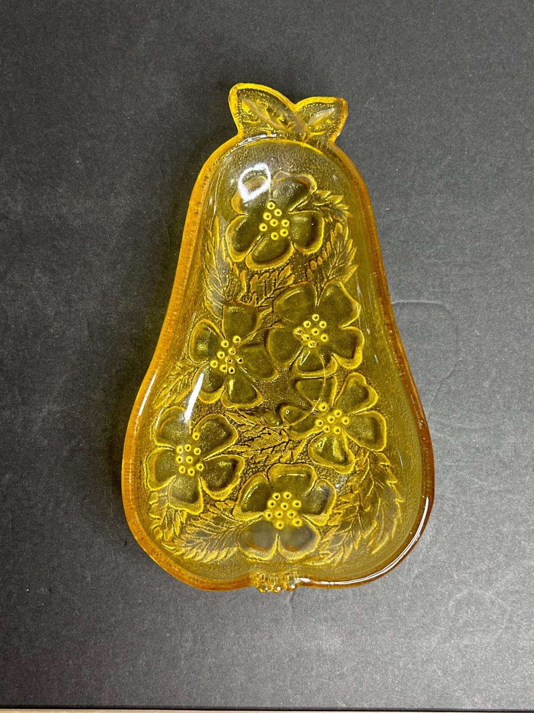 Vintage Amber Depression Glass Amber Pear Shaped Intricate Candy ...