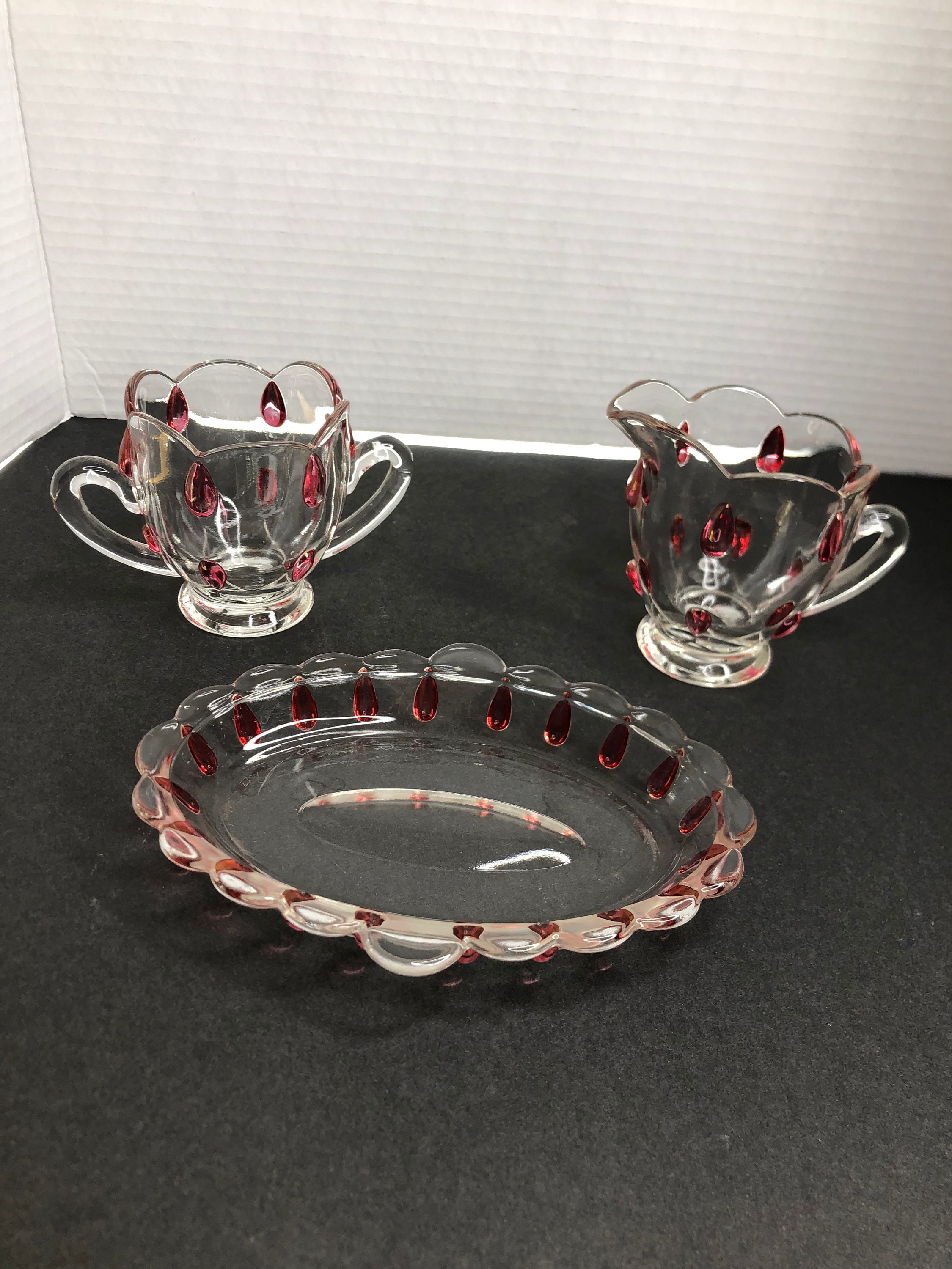 ヴィンテージ シュガー＆クリーマーセット インディアナ クリアガラス