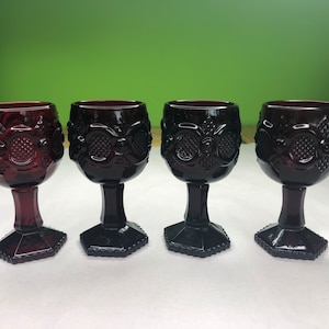 Vintage Avon Red Ruby Glass Wine cordial glasses set of 4 with Gorgeous pay and shape lovely goblet design