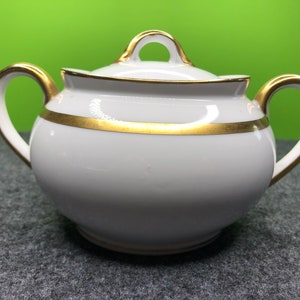 Vintage Niratake Nippon Porcelain Goldena Sugar bowl Classic White with Gold trimmings