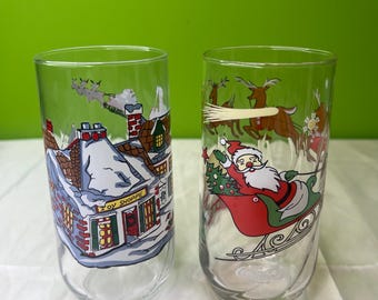 3 Vintage Coca Cola Santa Claus Christmas Glass Cups Coke Series 2