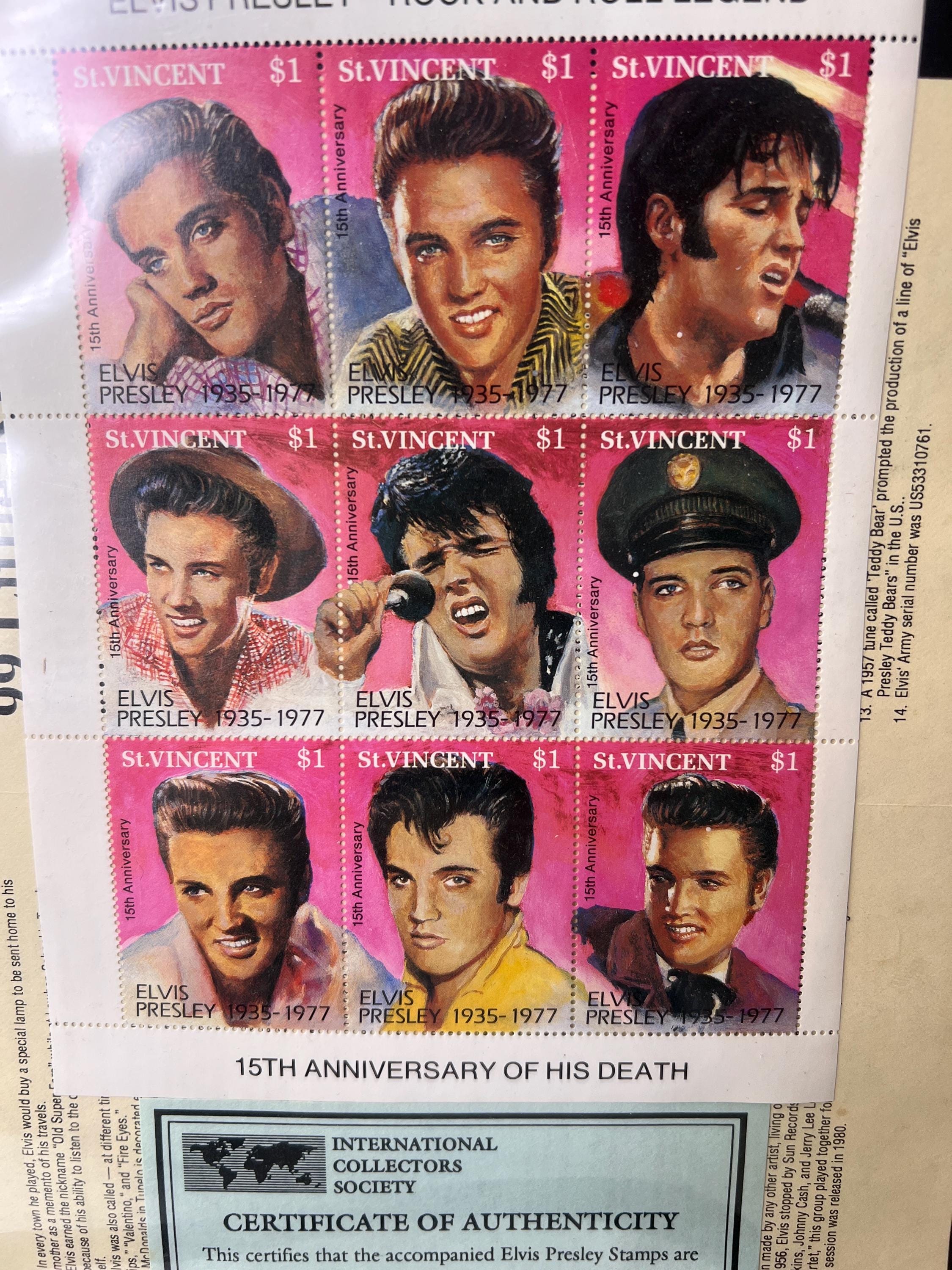エルヴィス・プレスリーの切手コレクション ～ 死後15周年記念、鑑定書