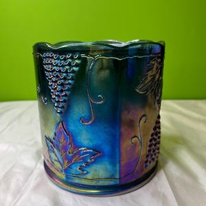 Vintage Indiana Carnival Glass Rainbow Iridescent Grape Vine Candy Container ~ No Lid