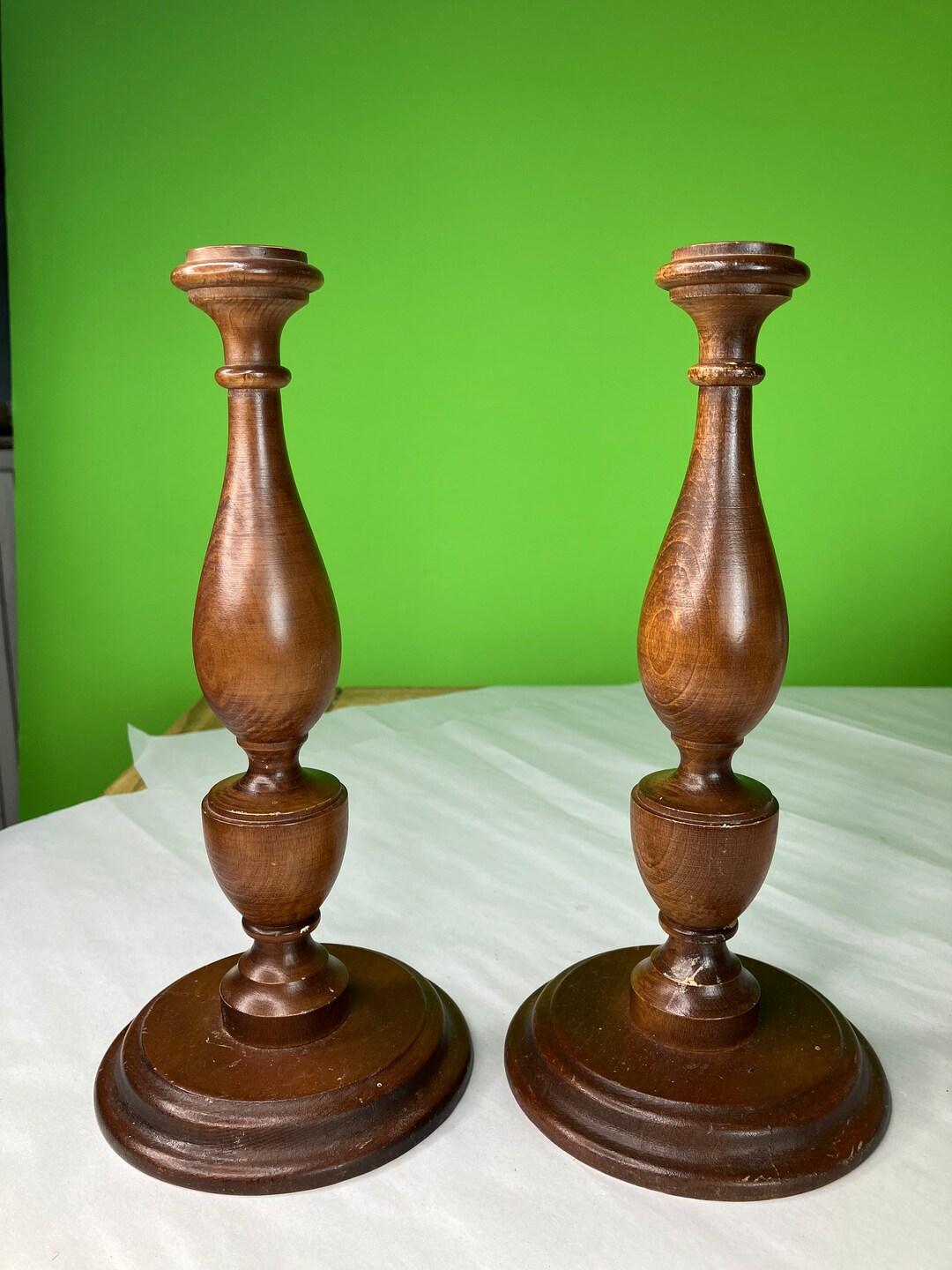 Vintage Wooden Candle Holders Set of 2 Carved and Stained Beautifully ...