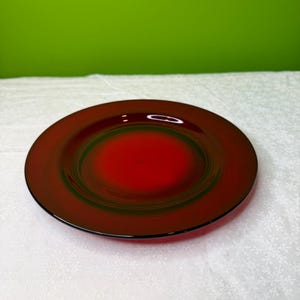 Vintage Ruby Red 8.5” Glass Plate with Ribbed Bottom