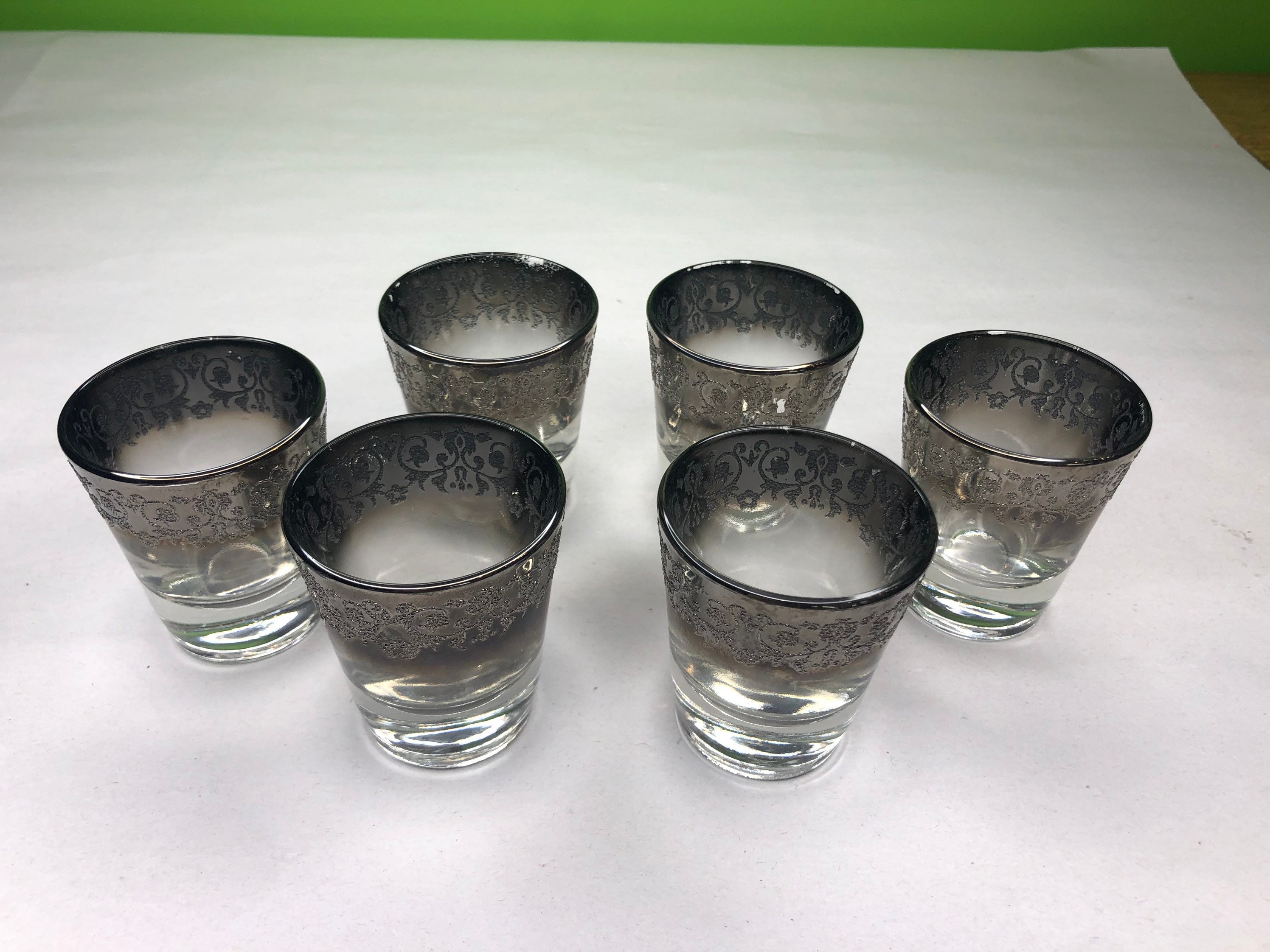 Vintage Royal Lusterware Smoke Rim Shot Glass Set of 6 With