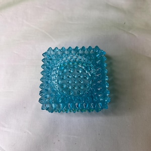 Vintage Fenton Hobnail Light Blue Salt Cellar ~ Square Tea Light Candle Holder