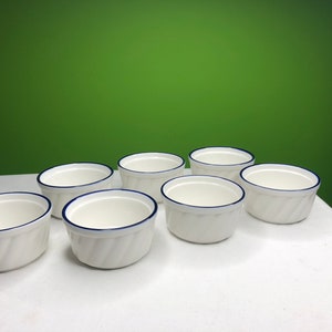 Vintage Ceramic Soufflé Dish Dessert Dish Classic coloring with Cobalt trim and swirl design Set of 7