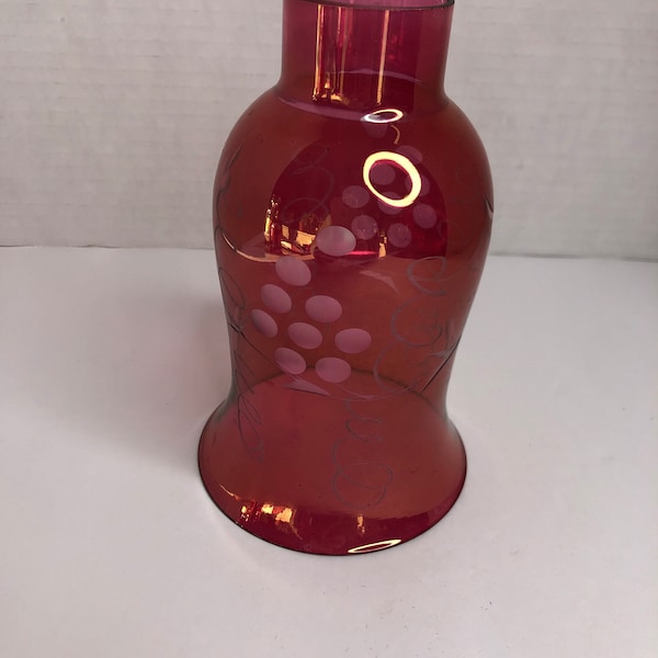 Vintage Cranberry Red Etched Glass Hurricane Lamp Light Shade Globe Chimney Ruby