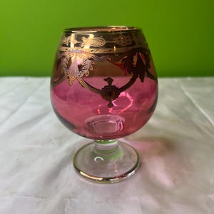 Vintage Italian? Cranberry & Gold Brandy Snifter Glass Barware