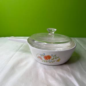 Vintage Corning Ware Orange Wildflower Skillet Pan Dish With Pyrex Glass Lid