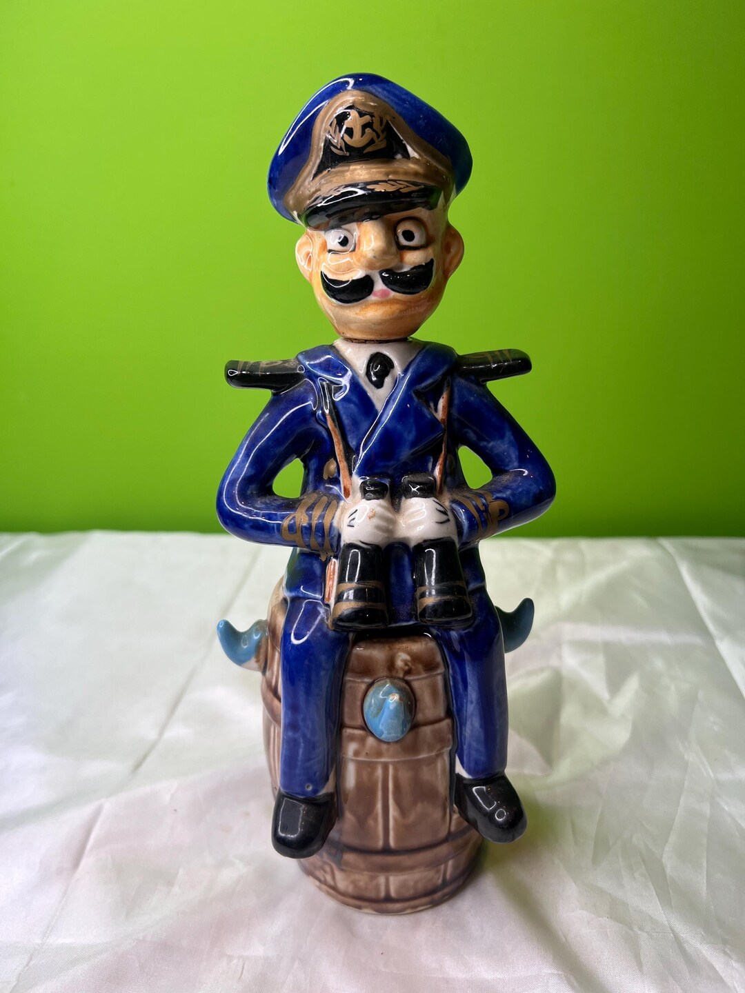 Vintage Old Captain Sailor on Barrel Ceramic Decanter Bottle ~ Corked ...