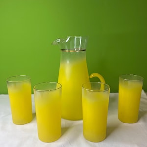 Vintage MCM Pichet Blendo Frosted Sunshine Yellow Pichet de 64 oz avec/4 verres