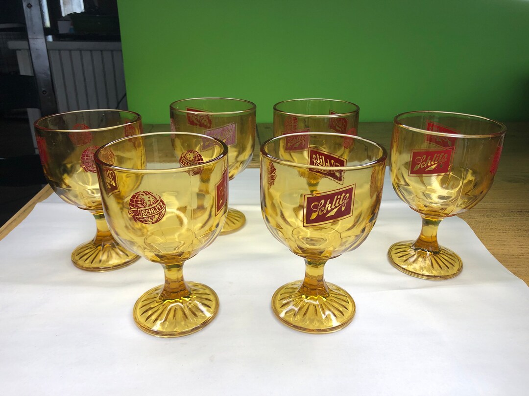 Vintage Heavy Amber Glass Schlitz Beer Glasses Set of 6 Etsy