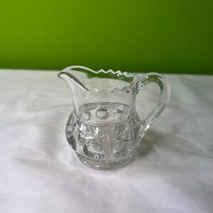 Vintage Indiana Glass Kings Crown Clear Glass Floral/Sun Etched Bubble Mini Creamer
