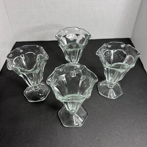Vintage Hexagon Clear Glass Tall Sherbert Ice Cream Dish Set of 4
