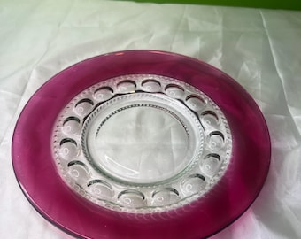 Plato para servir vintage Tiffin Franciscan Kings Crown con huella dactilar y teñido de arándanos, de los años 60, ~ Plato para ensalada de 8,25", pesado