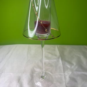 Vintage Clear Glass 12” Tall Fairy Lamp Style Candle Holder with Gold Design and Trim!