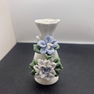 Vintage Chinese Painted Porcelain Bud Vase with Attached Blue and White Flowers