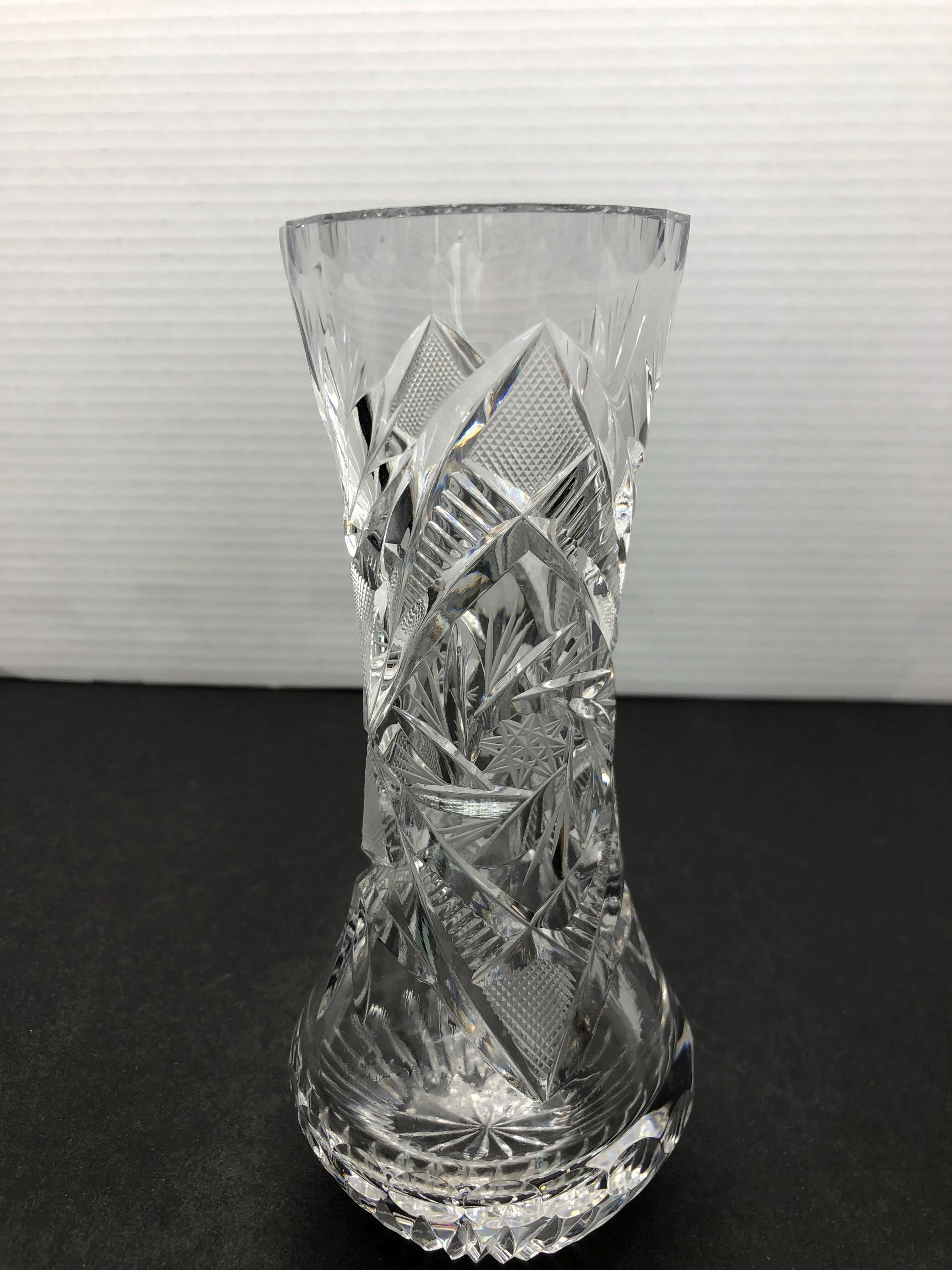 ドイツ アンティーク ビンテージ クリア 氷 特殊 ❶花瓶 フラワーベース 美品 ドイツから きれいなクリスタルガラスの花瓶 17cm 花器 グラス