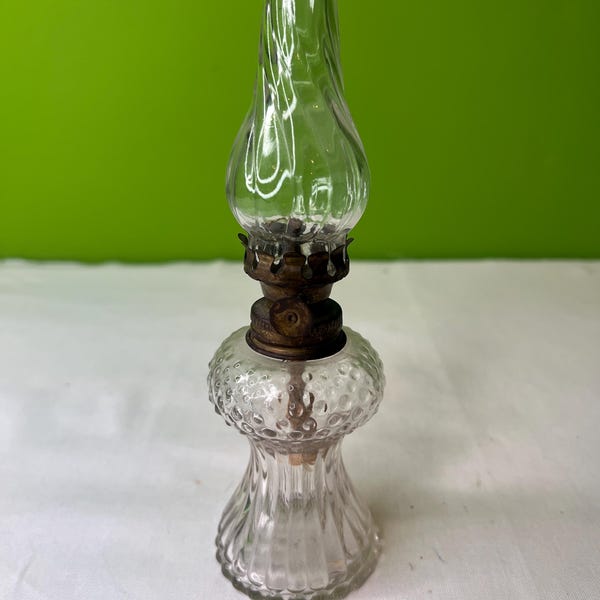 Vintage LE Smith Miniature Oil Lamp Off- Clear Hobnail and Ribbed