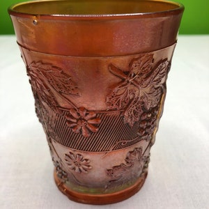 Vintage Goudsbloem Carnaval Glas Tumbler Watersap Glas met reliëf drape en bloem