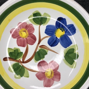 Vintage Hand Painted Shallow Serving Bowl with Beautiful Flower Pattern with Classic Coloring