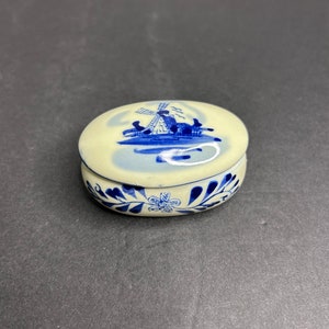 Vintage Mini Delft Blue Holland Windmill Trinket Jewelry Dish