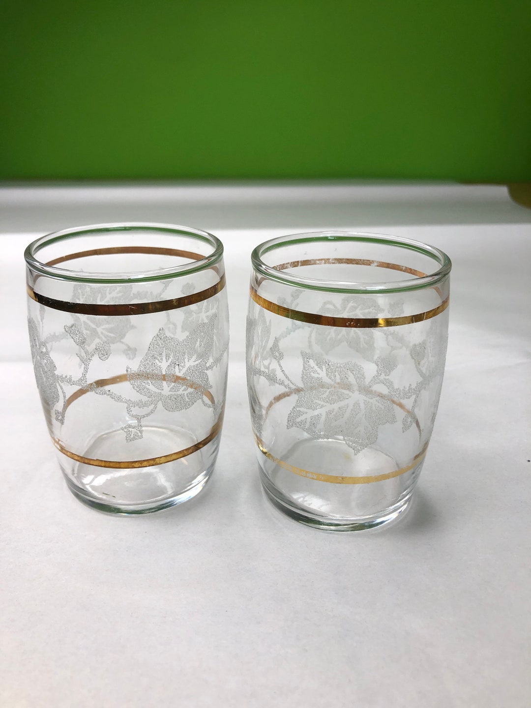 Vintage Etched and Embossed Juice Glasses With Gold Accents Etsy