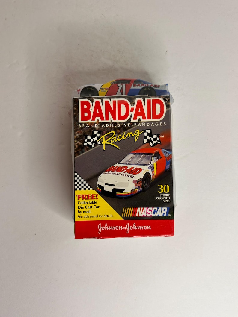 Vintage Johnsons & Johnson NASCAR Racing Bandaid Kit With Model Cast