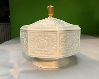 Vintage Lenox fine porcelain Octagon Covered Trinkets Dish  24 k Gold accent
