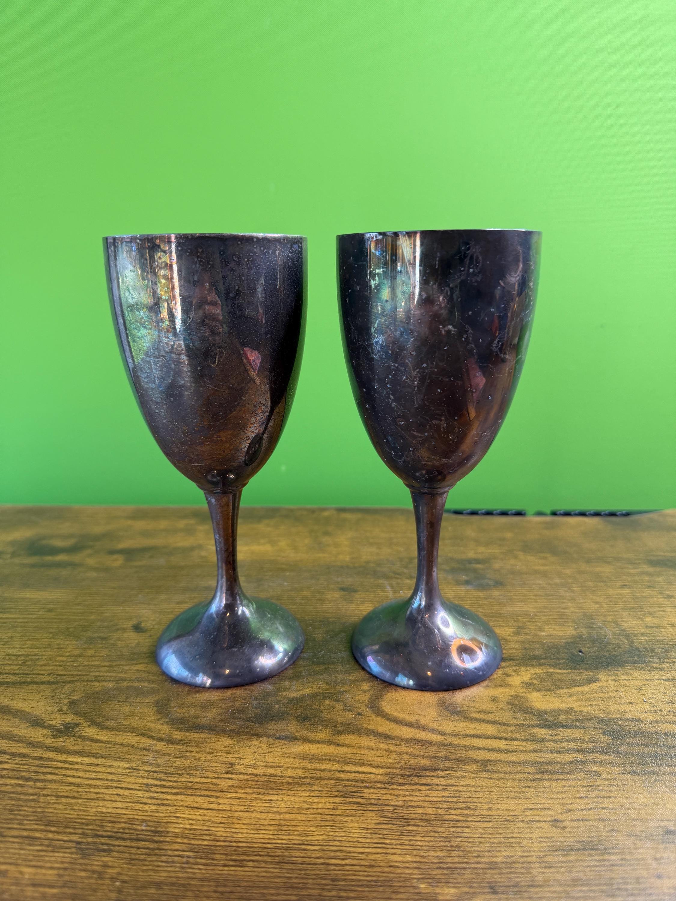 Vintage International Silver Co Goblets Wine Glasses Silverplated Set