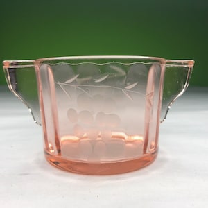 vintage etched pink depression glass sugar bowl
