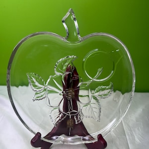 Vintage Hazel Atlas Orchard Apple Blossom Snack Plates Clear Glass Luncheon with Cup Indent